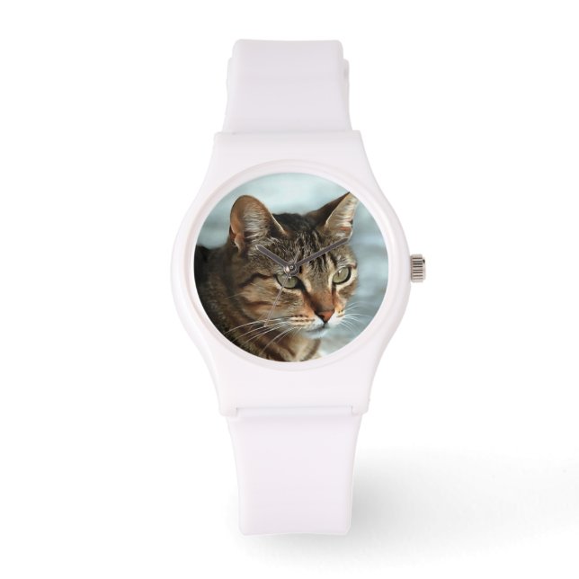 Verbluffende tabby Cat Close Artistic Portrait Horloge (Voorkant)