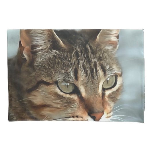 Verbluffende tabby Cat Close Artistic Portrait Kussensloop (Voorkant-Links)