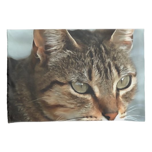 Verbluffende tabby Cat Close Artistic Portrait Kussensloop (Voorkant-Rechts)