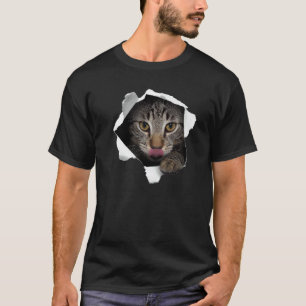 Verbluffende tabbykat gescheurde stof kat kitten t-shirt