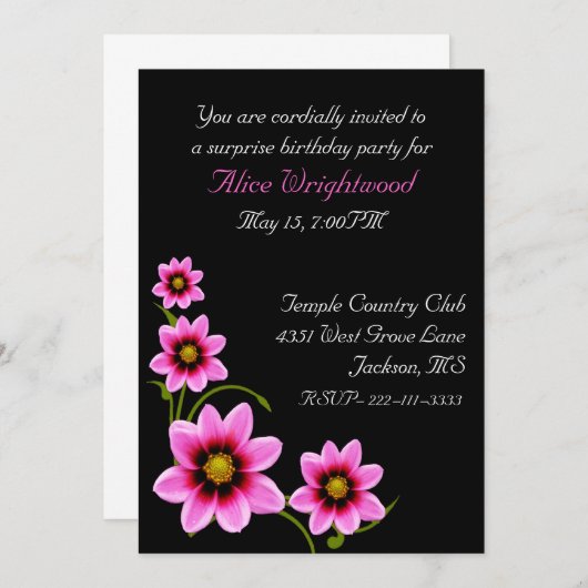 Verbluffende uitnodiging voor zwarte en roze dames (Voorkant / Achterkant)