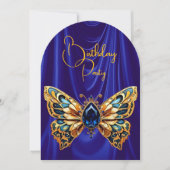 Verbluffende Verjaardag Blauw Gouden Juweel Vlinde Kaart (Voorkant)