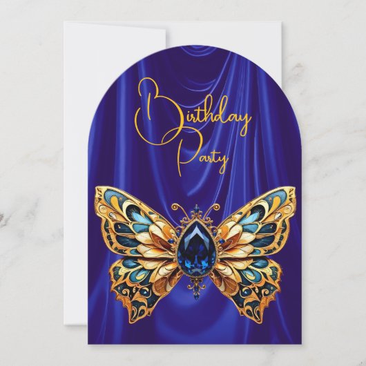 Verbluffende Verjaardag Blauw Gouden Juweel Vlinde Kaart (Voorkant)