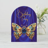 Verbluffende Verjaardag Blauw Gouden Juweel Vlinde Kaart (Staand voorkant)