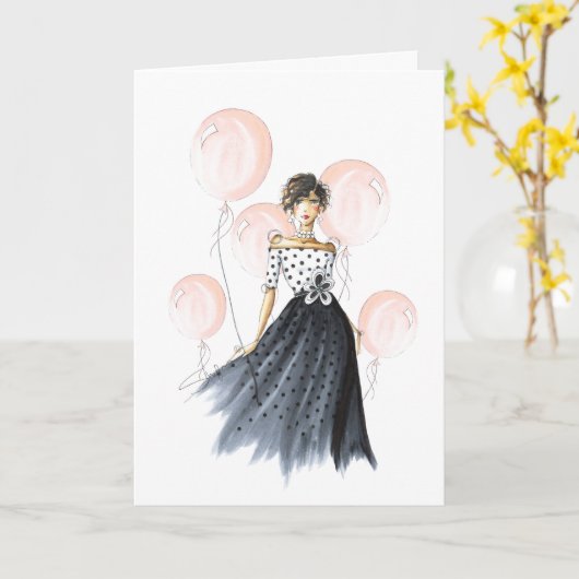 "Verbluffende Verjaardag" Mode Geïllustreerde Verj Kaart (Gele Bloem)