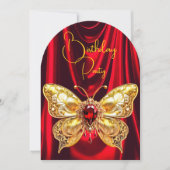 Verbluffende Verjaardag Red Gold Jewel Butterfly Kaart (Voorkant)
