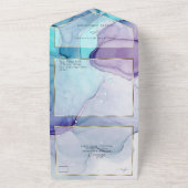 Verbluffende Violet Aqua Abstract Inkt All In One Uitnodiging (Buitenkant)