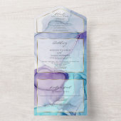Verbluffende Violet Aqua Abstracte Inkt All In One Uitnodiging (Binnen)