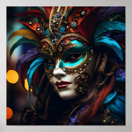 Verbluffende vrouw in Mardi Gras Mask Poster