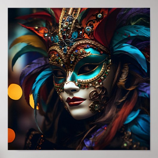 Verbluffende vrouw in Mardi Gras Mask Poster (Voorkant)