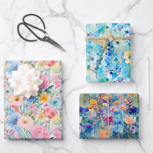 Verbluffende Waterverf Multicolor Bloemenpatroon G Inpakpapier Vel (Voorkant)