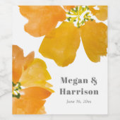 Verbluffende Waterverf Oranje bloemen Wijn Etiket (Enkel label)