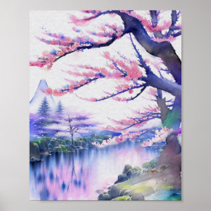 Verbluffende Waterverf Sakura Cherry Blossom Paint Poster