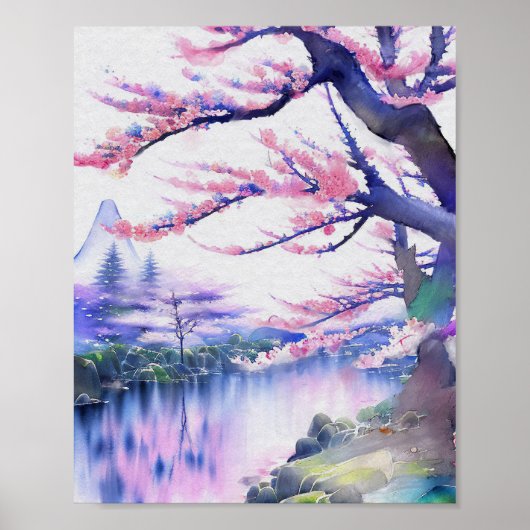 Verbluffende Waterverf Sakura Cherry Blossom Paint Poster (Voorkant)