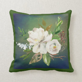 Verbluffende Waterverf van groene en witte flora Kussen