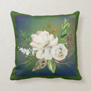 Verbluffende Waterverf van groene en witte flora Kussen