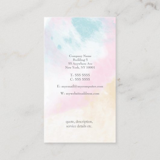 Verbluffende Waterverf veegt marketing promotie af Visitekaartje (Achterkant)