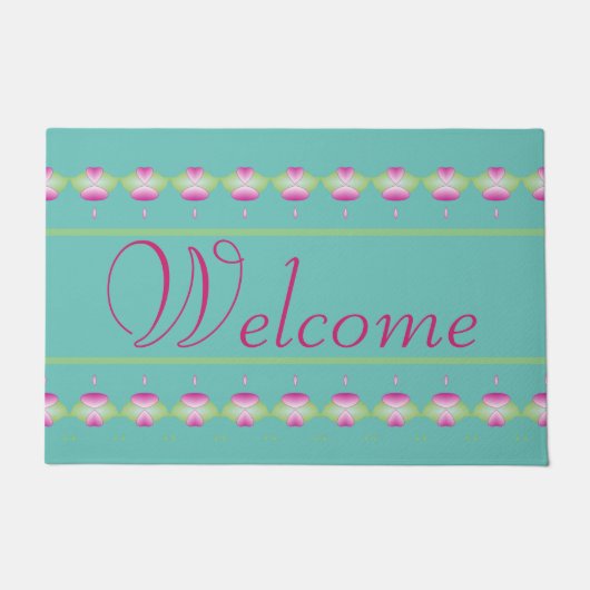 Verbluffende welkomstvlek in Blauwgroen met hartpa Deurmat (Voorkant)