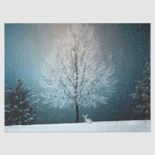 Verbluffende winterboom - compleet met konijn! tissuepapier