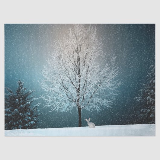 Verbluffende winterboom - compleet met konijn! tissuepapier (Voorkant)