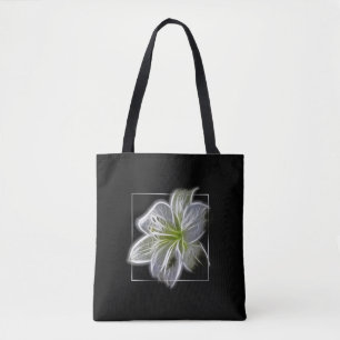 Verbluffende Witte Lelie Fractale Kunst Zwart Tote Bag