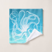 Verbluffende witte octopus illustratie oceaanwater bad handdoek (Wasdoekje)