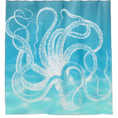 Verbluffende witte octopus illustratie oceaanwater douchegordijn (Voorkant)