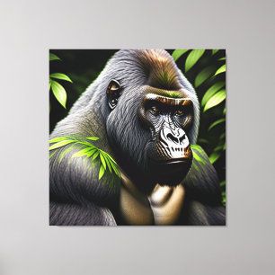 Verbluffende zilver Back Gorilla - Oerwoud King Canvas Afdruk