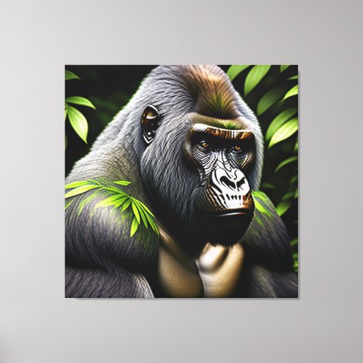 Verbluffende zilver Back Gorilla - Oerwoud King Canvas Afdruk (Voorkant)