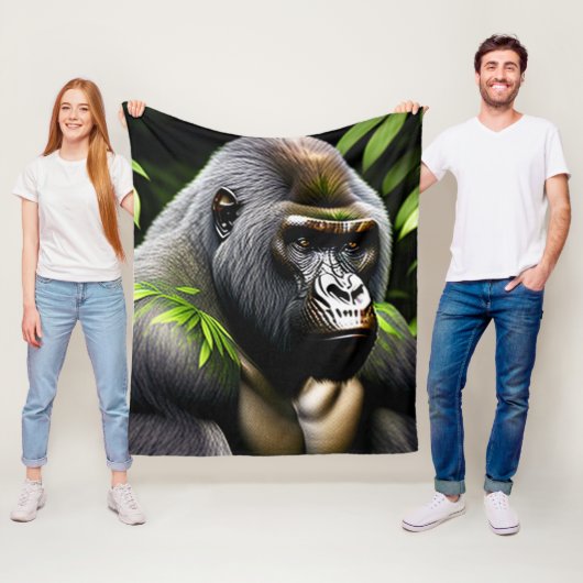 Verbluffende zilver Back Gorilla - Oerwoud King Fleece Deken (In situ)