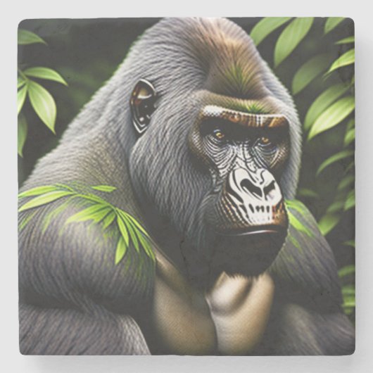 Verbluffende zilver Back Gorilla - Oerwoud King Stenen Onderzetter (Voorkant)