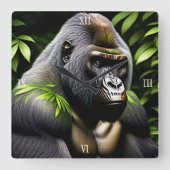 Verbluffende zilver Back Gorilla - Oerwoud King Vierkante Klok (Voorkant)