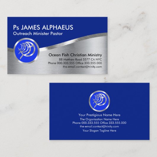 Verbluffende zilverblauwe Ichthus Christelijk Visitekaartje (Voorkant / Achterkant)