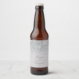 Verbluffende zilveren glitter bier etiket