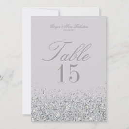 Verbluffende Zilveren Glitter Bruiloft Tafel Numme Kaart
