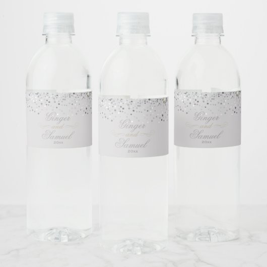 Verbluffende zilveren glitter waterfles etiket (Flessen)