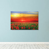 Verbluffende zonnevogels boven papaverveld canvas afdruk (Insitu (Houten vloer))