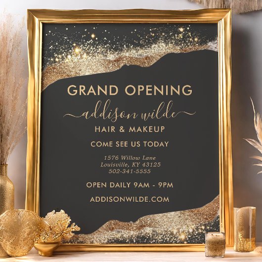 Verbluffende zwart en goud glitter script bedrijf flyer