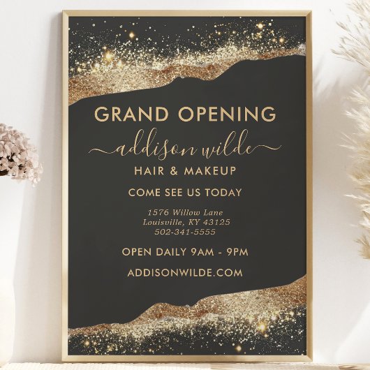 Verbluffende zwart en goud glitter script bedrijf flyer