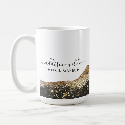 Verbluffende zwart en goud glitter script bedrijf koffiemok (Links)