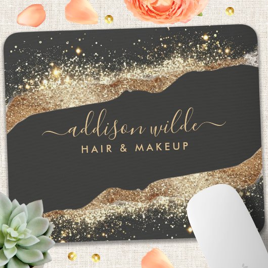 Verbluffende zwart en goud glitter script bedrijf muismat