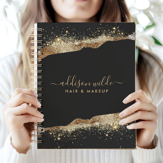 Verbluffende zwart en goud glitter script bedrijf planner