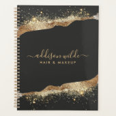 Verbluffende zwart en goud glitter script bedrijf planner (Voorkant)