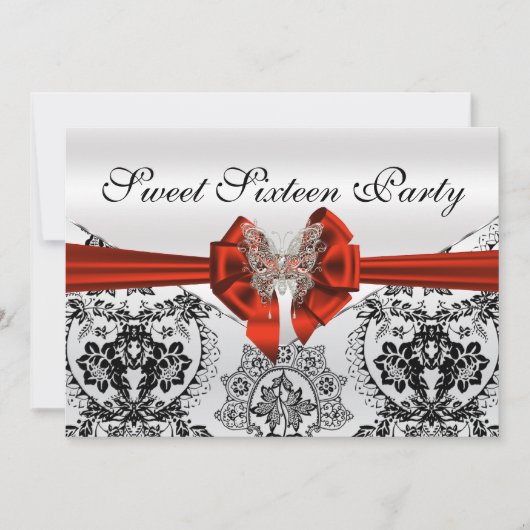 Verbluffende zwarte Damask en Butterfly Sweet Sixt Kaart (Voorkant)