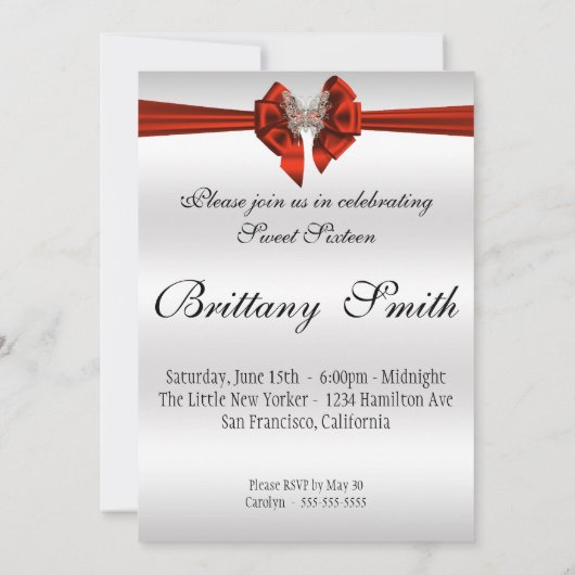 Verbluffende zwarte Damask en Butterfly Sweet Sixt Kaart (Achterkant)