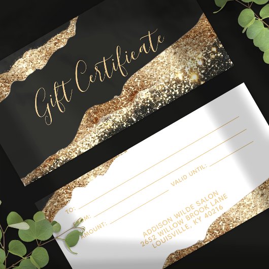Verbluffende zwarte en gouden glitter cadeaubon