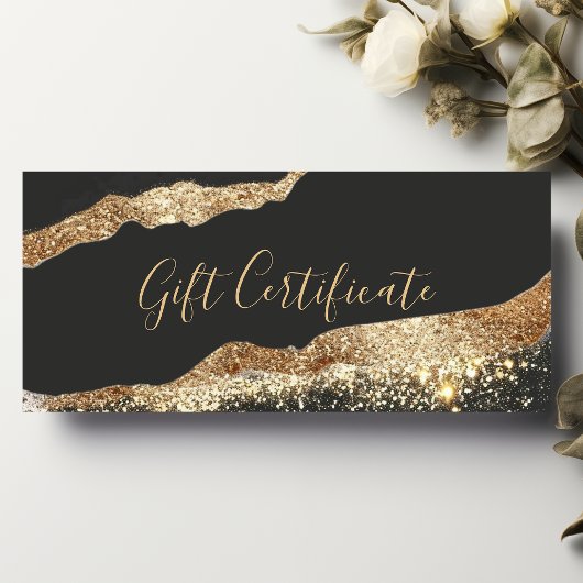 Verbluffende zwarte en gouden glitter cadeaubon