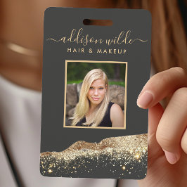 Verbluffende zwarte en gouden Glitter Salon ID Badge