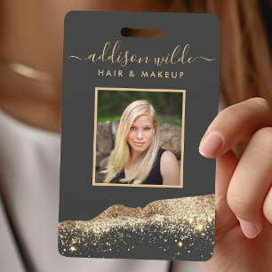 Verbluffende zwarte en gouden Glitter Salon ID Badge