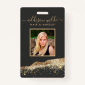 Verbluffende zwarte en gouden Glitter Salon ID Badge (Voorkant)